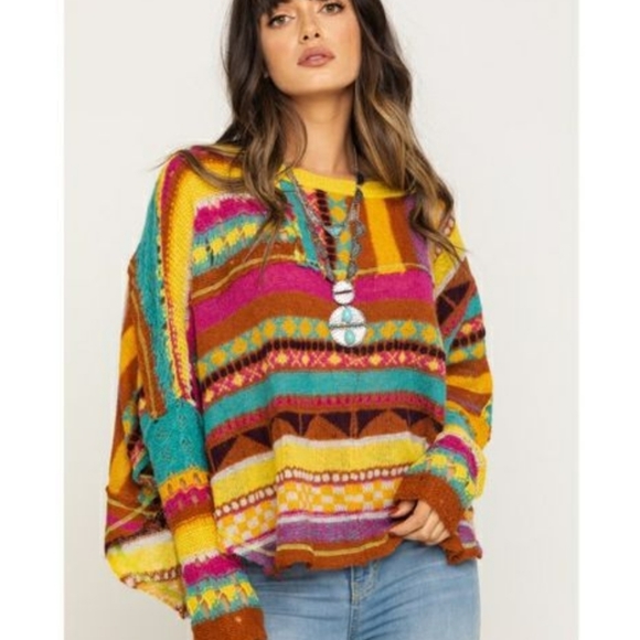 Free People Women’s December Skies Poncho Sweater Size Medium - Picture 1 of 10